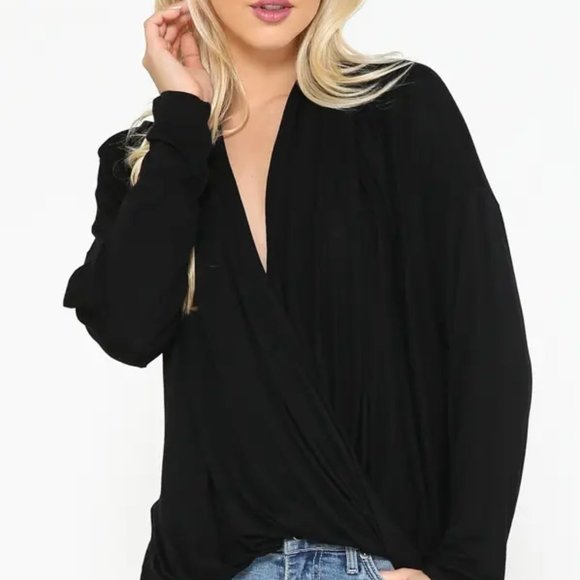 DRAPED WRAP DETAIL HEM BOUSE TOP IN BLACK - Picture 5 of 8